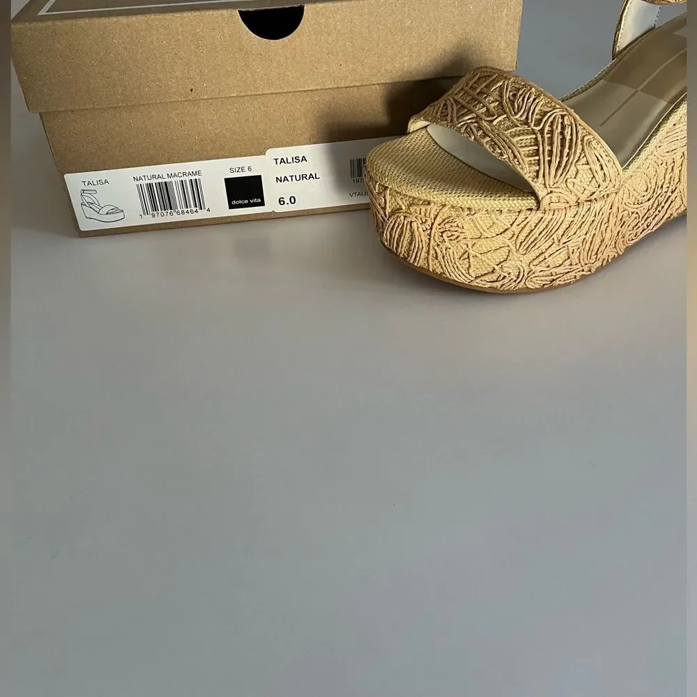 Dolce Vita Talisa Platform Wedges-Beige Textured Sandal Sz 6 Excellent Condition